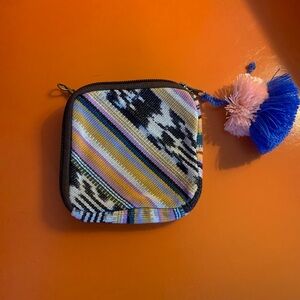 Nena & Co. Multicolor Woven Zip Pouch with Pink & Blue Tassel